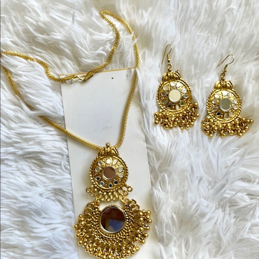 Brand new mirror work necklace and earrings set
